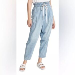 Free People Margate Blue Denim Size XS Jeans Paperwork Bag Waist Drawstring